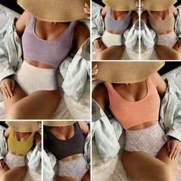 Women's Clothing Women's Swimwear sexy bikini Spiral pit strip U-shaped high waisted