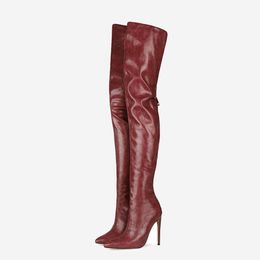 Autumn new thin heels, high knee length boots, back zipper, silver women's large shoes 230822