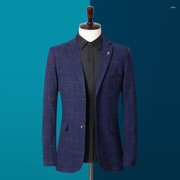 Men's Suits 2023 Fashion Casual Boutique Double Buckle Suit / Male Slim Business Plaid Dress Jacket Blazer Coat