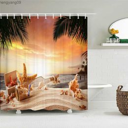 Shower Curtains Beach Sunset Dusk Seaside Scenery Shower Curtains 3d Printing Bath Curtains Bathroom waterproof Fabric With Home Decorate R230822