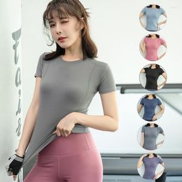 Active Shirts Summer Gym Slim-fit Yoga Clothes Women Camp Sports Running Sweat-absorbent Quick-drying Slimming Tight Short-sleeve