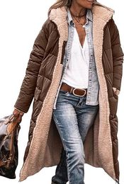 Women's Suits Blazers Women's Warm Winter Coats Reversible Sherpa Fleece Long Hooded Puffer Jackets Outerwear 230821