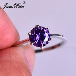 Wedding Rings JUNXIN Multicolor Stone Rainbow Fire Birthstone For Women 925 Sterling Silver Filled Purple Blue Zircon Thin Ring2845