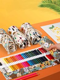 Learning Toys 1pc 24 Holes Cat Fllower Flag Roll Colored Pencil Wrap Case Kawaii School Canvas for Girls Boys Cute Large Pencilcase Stationery R230822