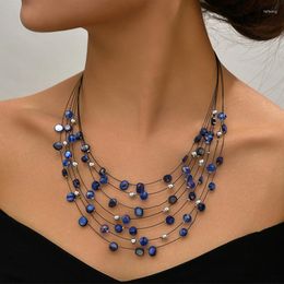 Choker Kymyad Multilayer Necklaces Women Multicolor Shell Crystal Handamde Necklace Woman Ladies Clothes Accessories Bohemian Collar