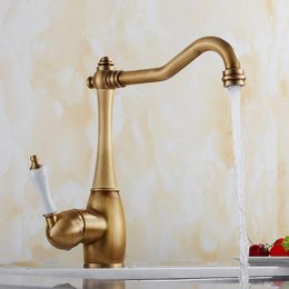 Bathroom Sink Faucets IMPEU Antique Bronze Kitchen Faucet One Hole Mixer Tap Swivel Spout High Arc Solid Brass