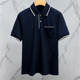 Mens polos Summer loro piana Cotton Navy Blue Business Casual Short Sleeve Polo Shirts
