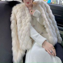 Women's Fur 2023 Fashion Imitation Coat Women Winter Warm Luxury Faux V Neck Jacket Casual Stylish Outwear Female Coats Beige F15