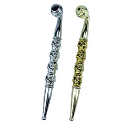 New Style Metal Alloy Long Pipes Innovative Skull Shape Portable Removable Easy Clean Filter Screen Spoon Bowl Herb Tobacco Caps Cigarette Holder Hand Smoking