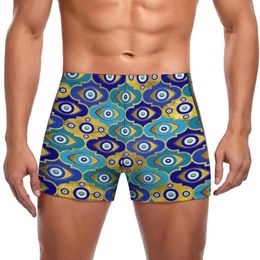 Men's Swimwear Blue Evil Eye Print Swimming Trunks Nazar Charm Quick Dry Fashion Swim Boxers Push Up Training Man