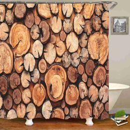 Shower Curtains Waterproof Shower Curtain Bathroom Curtain Nordic style Retro Rural Wooden Strip Printed Home Decor Curtain With R230822