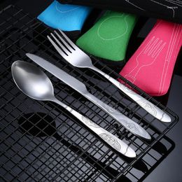 Dinnerware Sets Set 3 Pieces Stainless Steel Western Knife Fork And Spoon Creative Cloth Bag Portable Cutlery