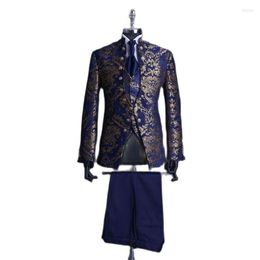 Men's Suits Floral Pattern Men For Wedding With Stand Collar Double Breasted 3 Piece Groom Tuxedo Male Fashion Jacket Vest Pa3005