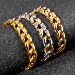 Charm Bracelets 12mm Wide Men Women GoldSilver Color 316L Stainless Steel Curb Cuban Link Chain Bracelet Bangles Cool Jewelry 22cm 230821