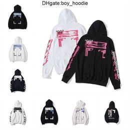 2023 Off Style Trendy Fashion Sweater Painted Arrow Crow Stripe Loose Hoodies Men's and Women's T-shirts Offes White Black Hoodie