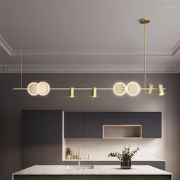 Pendant Lamps 2023 Model Luxury Fancy Brass Gold LED Long Table Simple Home House Villa Island Decoration Chandlier Lamp