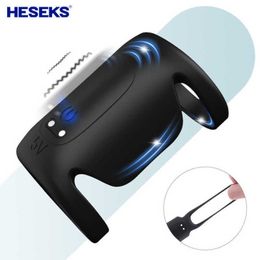 Heseks Double Ring Penis Vibrator 9 Modes Erection Cock Support Pleasure Enhancing for Man or Couples Play