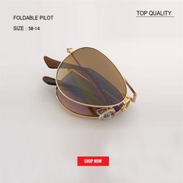 Top grade Metal Frame Vintage sunglass folding Sunglasses Women Brand Designer Men Driving foldable gradient aviation gafas uv400 277e