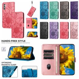 Sunflower PU Leather Wallet Cases For Samsung S23 FE Plus S22 Ultra M54 M14 M33 M52 A73 A54 A53 A34 A33 A32 A23 A24 Fashion Flower ID Card Slot Cash Flip Cover Phone Pouch