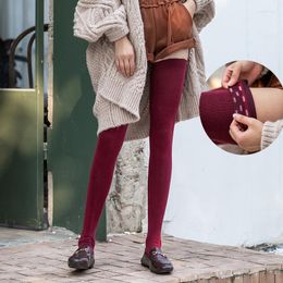 Women Socks Cotton Thigh Stockings Rib Cuff Anti-slip Long Female Spring Athletic Wear Keep Warm Black Burgundy Color