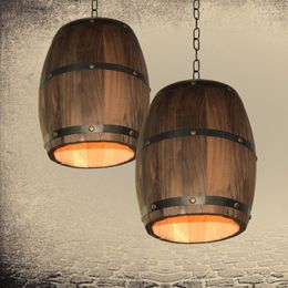 Pendant Lamps Wooden Barrel Lights American Country Hanging Lamp Dining Room Cafe Bar Restaurant Retro Decor Suspended Lighting