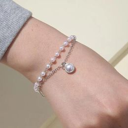 Charm Bracelets Korean Fashion Simple Double Layer Pearl Bracelet For Women Ins Temperament Sweet Pendant Jewellery Girls Party Gift