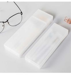 Learning Toys Pencil Cases Pens Storage School Office Simple Matte Transparent Plastic Box Frosted White Stationery Supplies