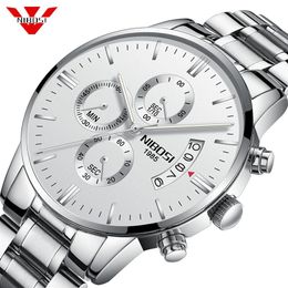 Relogio NIBOSI Luxury Famous Top Brand Men Sliver White Wristwatch Waterproof Clock Quartz Watch for Men Relogio Masculino328F