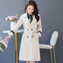 QNPQYX Autumn Fashion Trench Coat Slim Ladies Floral Dress Trench Women Two Pieces Women Sets Trench Coats Mid-length Overcoat