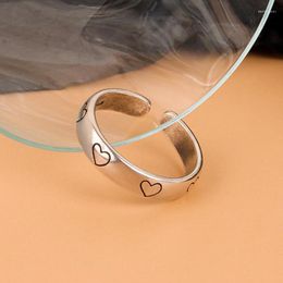 Cluster Rings Cute Heart Ring For Women 925 Sterling Silver Jewellery Open Size Vintage Thai Girl Valentine's Day Accessories KOFSAC