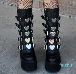 Brand Design Gothic Boots INS Great Quality Fashion Cool Motorcycle Big Size 43 Wedges Heart Platform