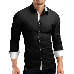 Men's Casual Shirts Luxury Long Sleeve Shirt Business Work Dress Stand-Up Collar Male Blouse Slim Fit Wedding For Men