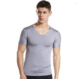 Men's T Shirts 2023 Summer Ice Silk Seamless T-shirt Short-sleeved V-neck Fitness Sweatshirt Sports Top Trend