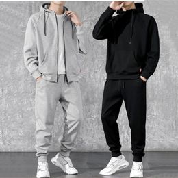 Men's Tracksuits Casual Men Sport Clothing Two Piece Sets Autumn Winter Hooded Cardigan and Warm Ankle Length Pants Fashion Suit 230822