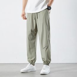 Men's Pants Summer Leggings Streetwear Thin Ice Silk Male Casual Sports Cropped Sold Color Jogging Capris Trousers