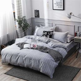 Bedding sets Stripe Modern Duvet Cover Twill Bedding Set Geometric White and Grey Distressed Rugby Stripes Print Shades Reversible White Grey x0822