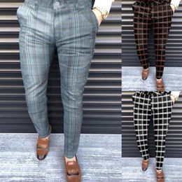 Men's Pants 2023 Pant Men Slim Fit Plaid Print Zipper Casual Fashion Long Trousers Sweatpants Mens184w
