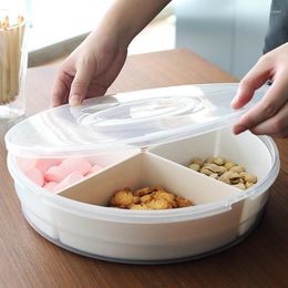 Plates Multifunctional Dried Fruit Tray Transparent Plastic Placement Plate Compartment Round Household Snack With Lid