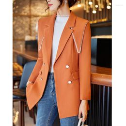 Women's Suits Fashion Blazers 2023 Spring Autumn Shawl Collar Double-breasted Female Outerwear Casual Long Sleeve Slim Suit Jacket