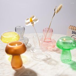 Candle Holders Creative Mushroom Shape Glass Candlestick Colourful Transparent Scented Vases Home Party Room Desktop Ornaments