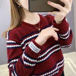 Women's Sweaters Fdfklak Stitching Colour Winter Sweater Women Thick Spring Autumn 2023 Student O Neck Pullover Korean Loose Tops Jersey