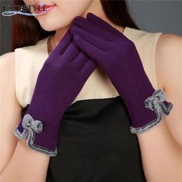 Female Gloves 2020 Winter Warm Touch Screen Mittens Sheep Wool Winter Bowknot Glove Warm Women Hand Warmers Fitness Wrist Gloves236g