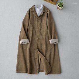 Women's Trench Coats Spring Autumn Women All-match Casual Loose Plus Size Japanese Style Brief Comfortable Corduroy Cotton 3 Colors