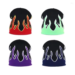 Berets Hip Hop Y2K Street Flame Hat Women Dance Skull Fire Hell Burn Flames Trend Winter Warm Knitted Soft Wear Bonnet Beanie