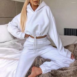 Women's Two Piece Pants Hoodie Set Stylish Hooded Tracksuit Long Sleeve Cropped Sweatshirt Jogger Sporty 2-piece For Active