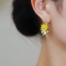 Hoop Earrings S925 Silver Needle Women's Sunflower Copper Alloy Zircon Fresh And Cute Versatile