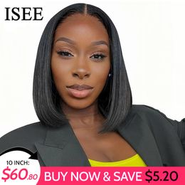 Synthetic Wigs Wear And Go Glueless Human Hair Wig Bob ISEE HAIR Malaysian Straight Short Bob 6x4 Lace Front Pre Plucked Human Wigs Ready To Go 230822