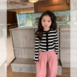 Family Matching Outfits 2023 Spring Autumn Girls Solid Colour Slim Knit Casual Simple Thin Cardigan Coat Children Short Single Breasted Sweater 230821