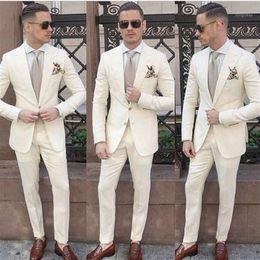 Men's Suits & Blazers Beige Blazer Pants Design Men Suit Groom Tuxedo Slim Fit Two Pieces Custom Wedding Prom Blazer1254u