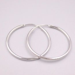 Hoop Earrings Real Pure 925 Sterling Silver 1.8mm Simple Glossy Circle For Woman Gift Diameter :30mm